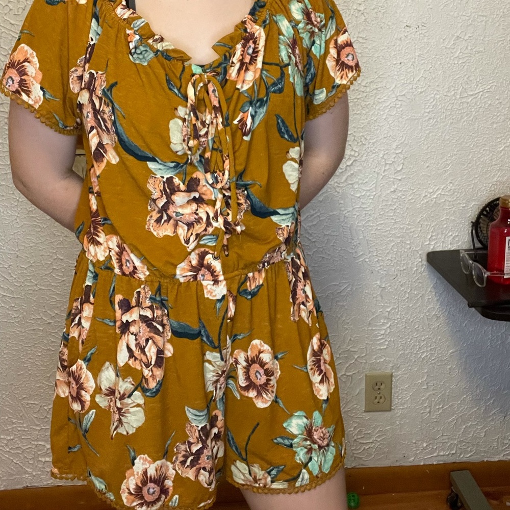 Mustard yellow floral romper